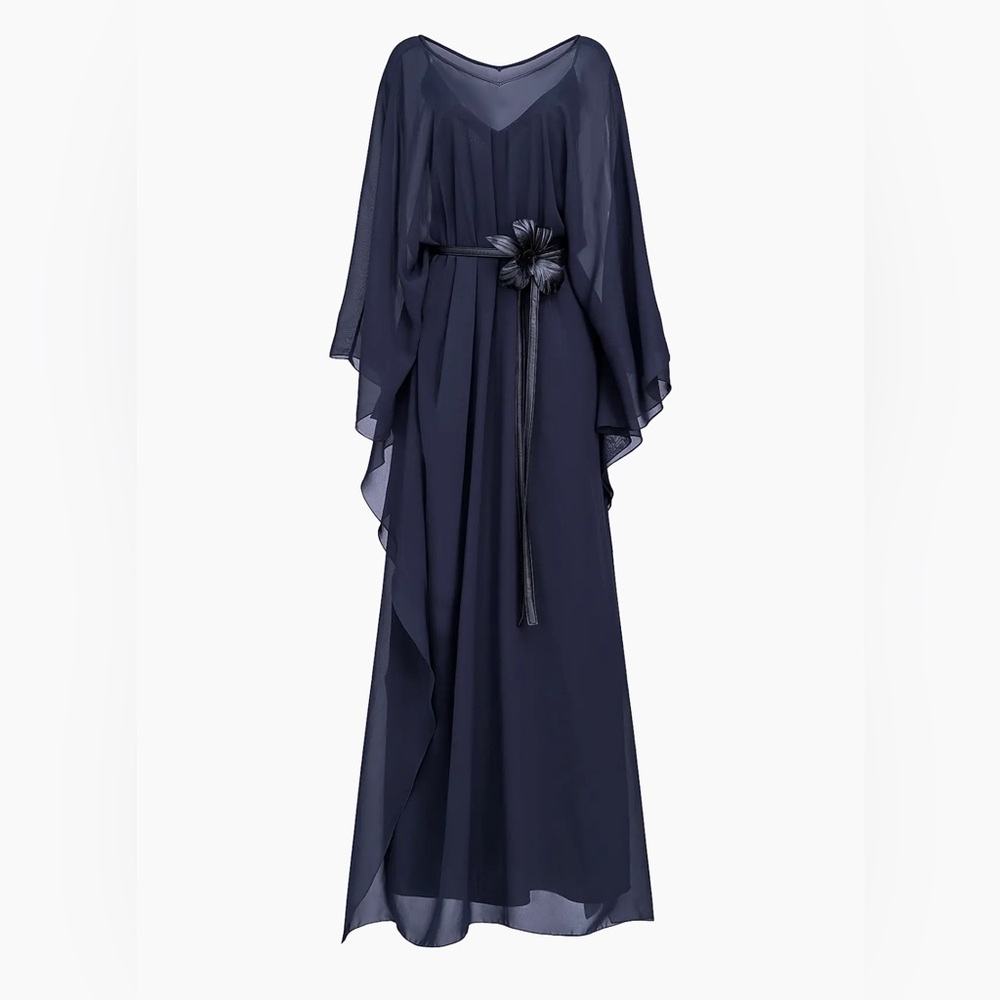 Halston - May Chiffon Belted Caftan Dress - Size 2